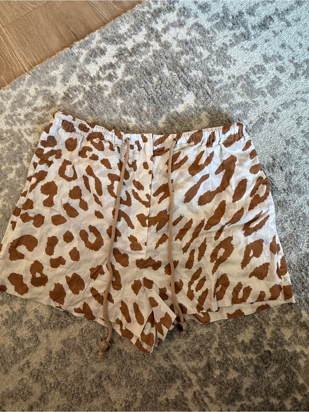 Nanushka Febe Leopard Print Organic Cotton Voile Drawstring Shorts Size M